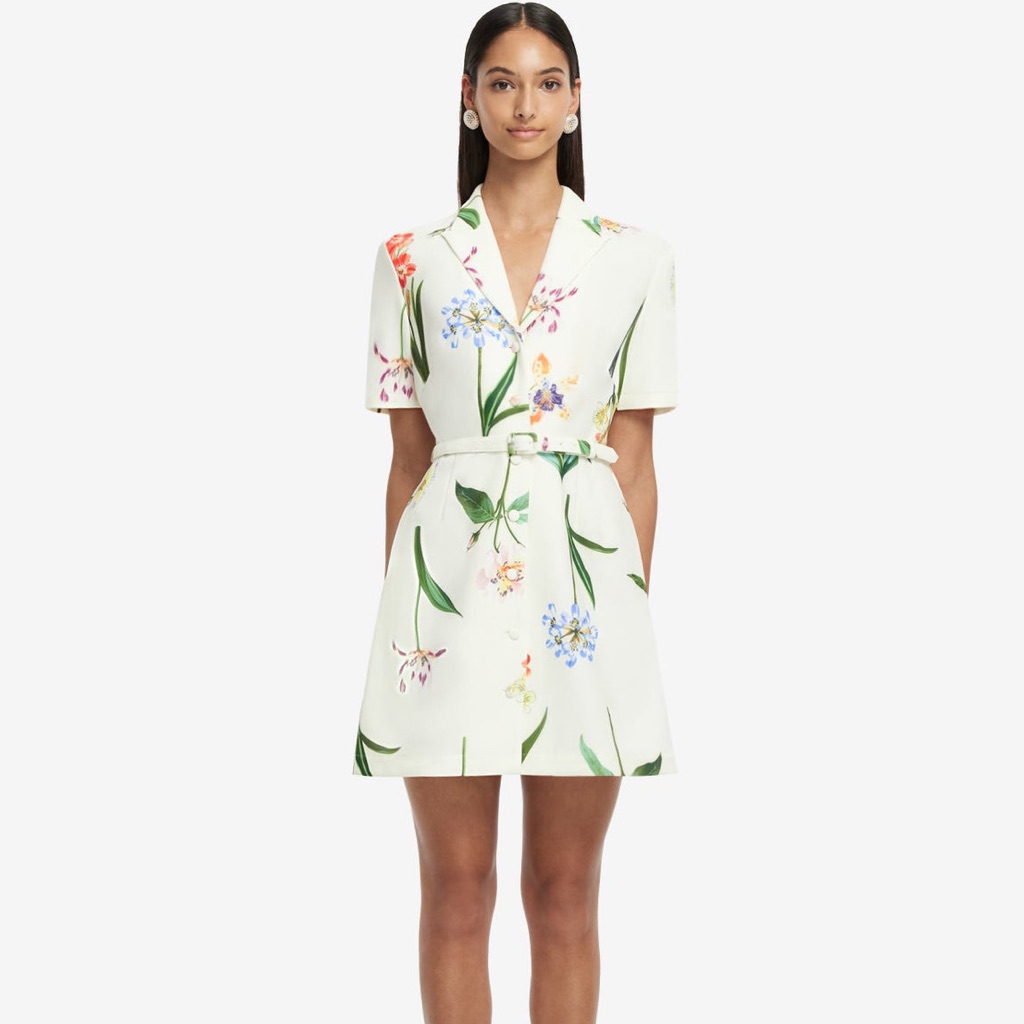 Leo Lin Floral Belted Mini Dress In White